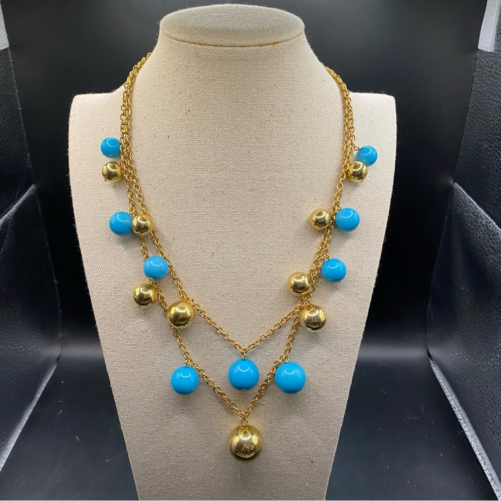 KJL Kenneth Jay Lane Gold and Blue Beaded Necklace